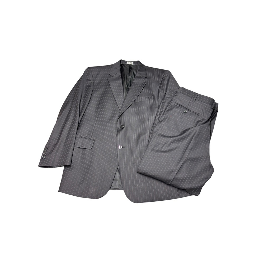 Jos A Bank Signature Collection 100% Wool Pinstripe Suit 2 Pc set Mens 44R 38x29
